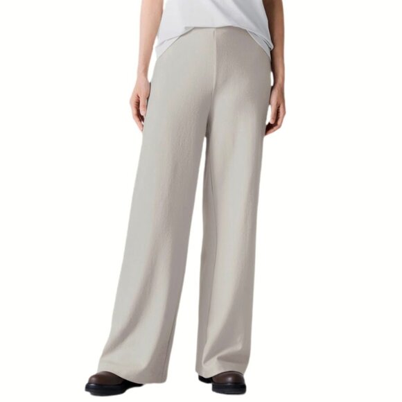 Eileen Fisher Felted Wool Jersey Wide Leg Long Pant Regenerative Wool Chalk L - Picture 1 of 12
